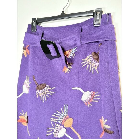 ETCETERA Wool and Cashmere Blend Embroidered Purple Skirt Cottagecore Size 4 - Picture 2 of 6
